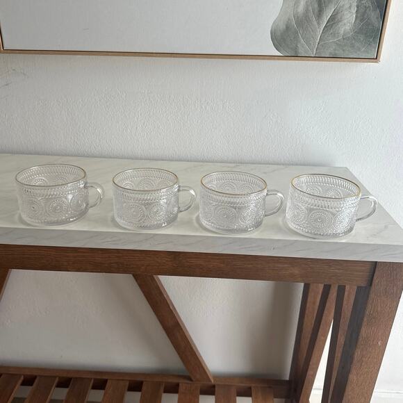 Large vintage style mugs bowls clear w/gold trim X4 beautiful - Picture 4 of 5